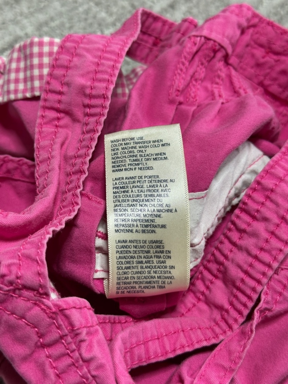 OshKosh B'gosh Bright Pink Gingham-Cuff Short Overalls | 18 months - Picture 9 of 9